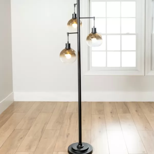 Floor Lamps-Kirkland's Home Black Metal And Glass 3-Arm Floor Lamp Gold