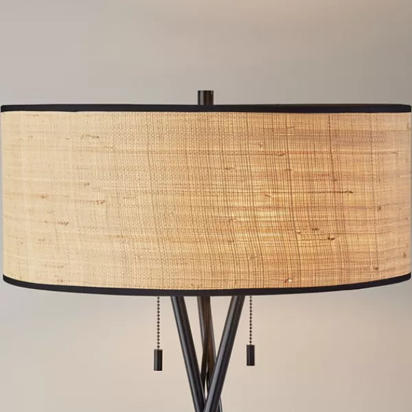 Floor Lamps-Kirkland's Home Black Metal And Rat Tripod Floor Lamp Tan