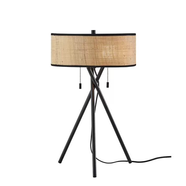 Table Lamps-Kirkland's Home Black Metal And Rat Tripod Table Lamp Tan