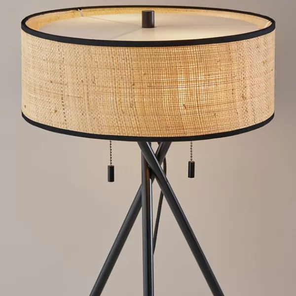 Table Lamps-Kirkland's Home Black Metal And Rat Tripod Table Lamp Tan