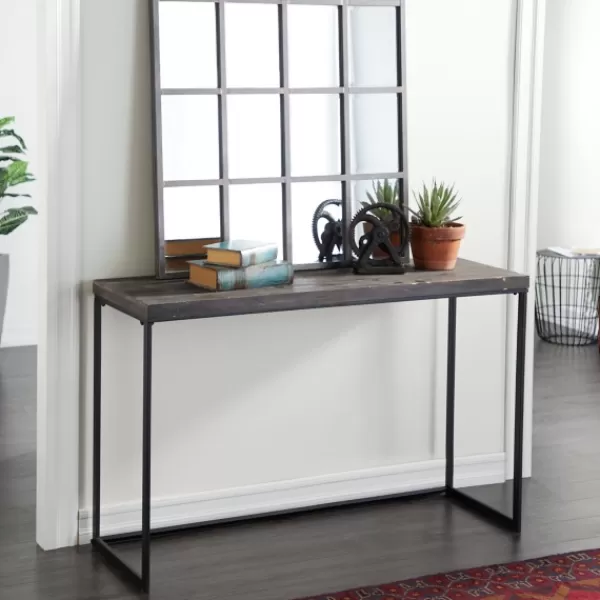 Console Tables-Kirkland's Home Black Metal And Wood Contemporary Console Table Black/Gray