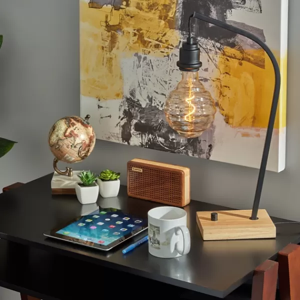 Table Lamps-Kirkland's Home Black Metal Textured Edison Table Lamp Gold