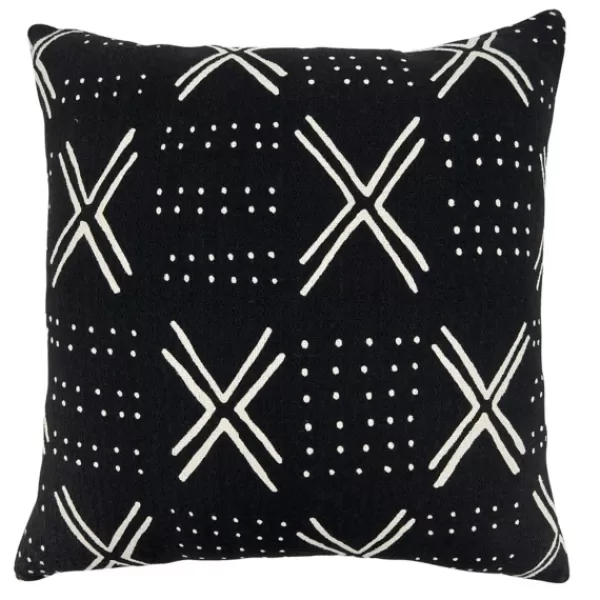 Pillows-Kirkland's Home Black Mudcloth Cotton Throw Pillow Black/White