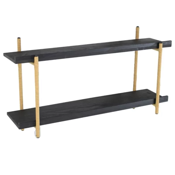 Shelves-Kirkland's Home Black Rattan Wrapped Double Tiered Wall Shelf