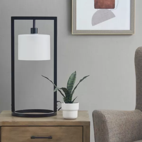 Table Lamps-Kirkland's Home Black Rectangle Hanging Shade Table Lamp White