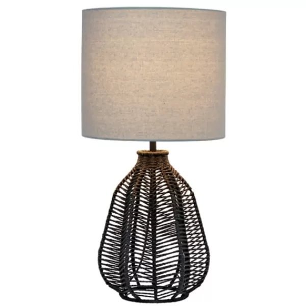 Table Lamps-Kirkland's Home Black Rope Woven Table Lamp White