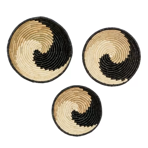 Wall Plaques-Kirkland's Home Black Seagrass Swirl 3-Pc. Wall Plaque Set Tan