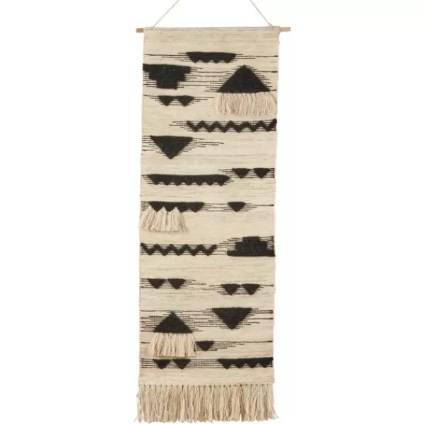 Wall Plaques-Kirkland's Home Black Textured Macrame Tasseled Wall Hanging Tan/Black