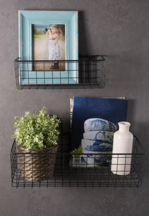 Wall Storage-Kirkland's Home Black Wall Hanging Wire Baskets, Set Of 2