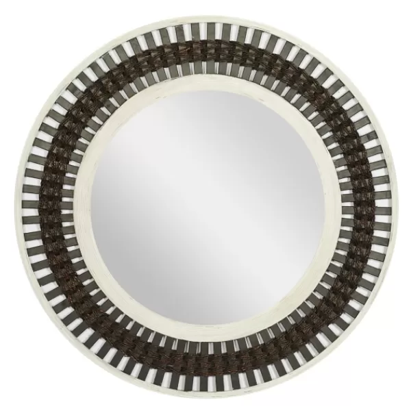 Decorative Mirrors-Kirkland's Home Black White Distressed Wood Rope Fiber Wall Mirror