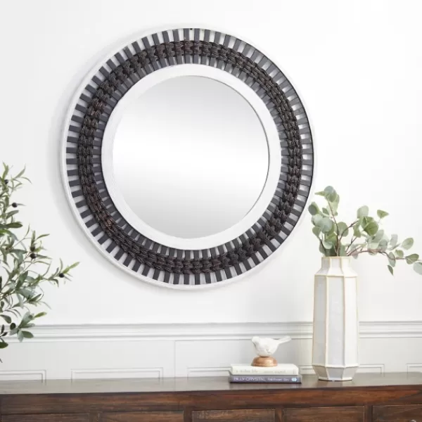 Decorative Mirrors-Kirkland's Home Black White Distressed Wood Rope Fiber Wall Mirror