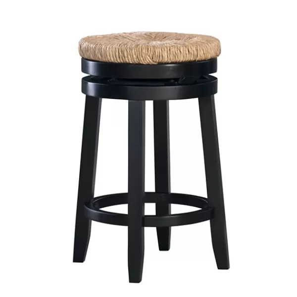 Bar Stools & Counter Height Stools-Kirkland's Home Black Wood Seagrass Seat Swivel Counter Stool Tan