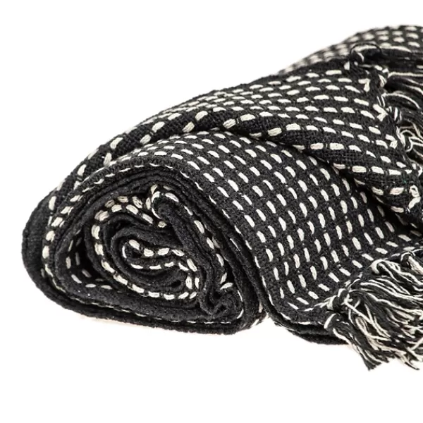 Blankets & Throws-Kirkland's Home Black Woven Pattern Wool Tassel Throw Black/White