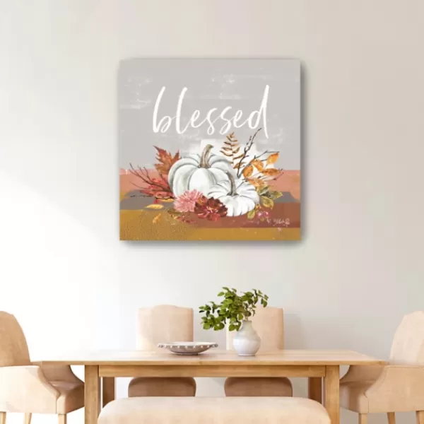 Wall Quotes & Signs-Kirkland's Home Blessed Pumpkins And Flowers Giclee Canvas Print Gray/Multi