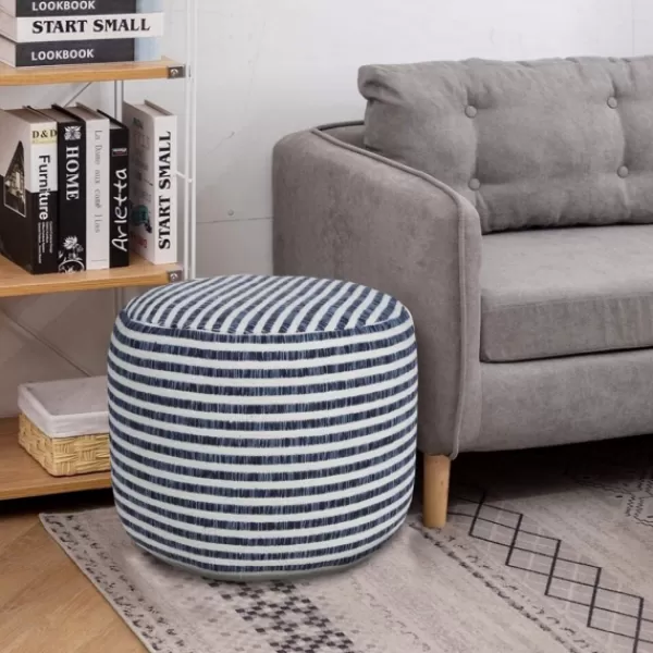 Pillows-Kirkland's Home Blue & White Stripe Organic Cotton Pouf Blue/White