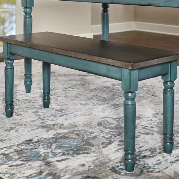 Dining Chairs-Kirkland's Home Blue And Gray Traditional Wood Bench Blue/Gray