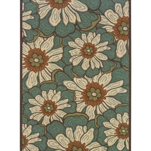 Outdoor Rugs-Kirkland's Home Blue And Ivory Flowers Outdoor Area Rug, 3X5 Blue/Ivory