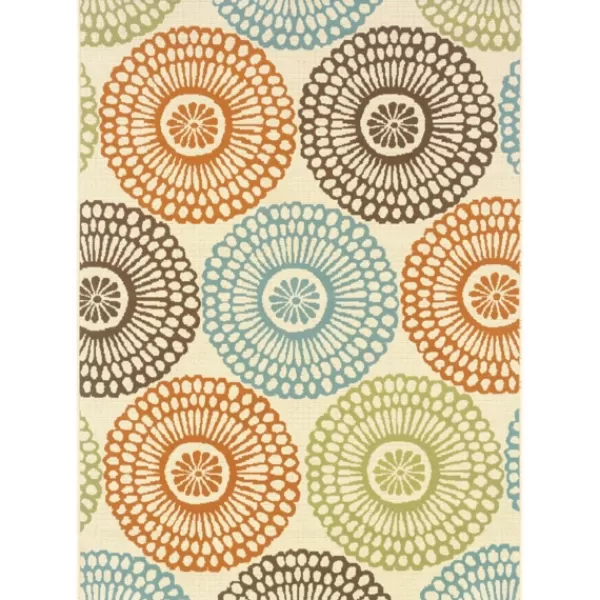 Outdoor Rugs-Kirkland's Home Blue And Orange Circles Outdoor Area Rug, 6X9 Orange/Blue