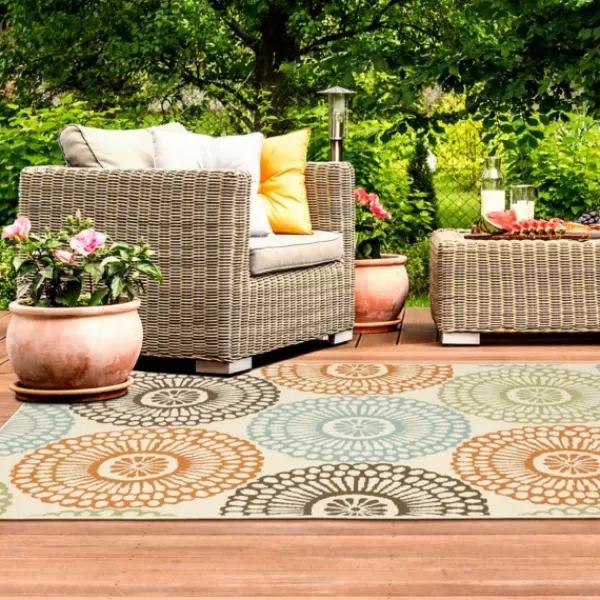 Outdoor Rugs-Kirkland's Home Blue And Orange Circles Outdoor Area Rug, 6X9 Orange/Blue