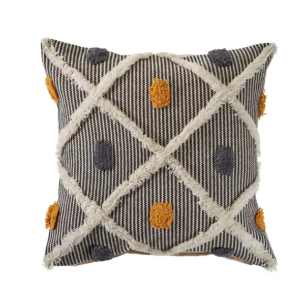 Pillows-Kirkland's Home Blue And Orange Tufted Accent Pillow Orange/Gray