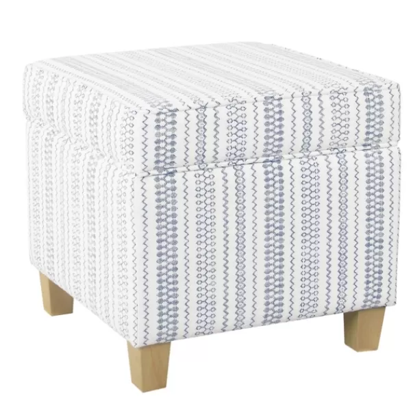 Benches & Ottomans-Kirkland's Home Blue And White Hometown Striped Storage Ottoman Blue/White