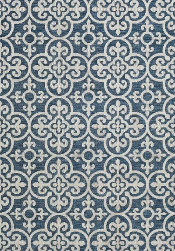 Outdoor Rugs-Kirkland's Home Blue Auckland Tile Outdoor Area Rug, 7X9 Blue/White