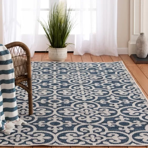 Outdoor Rugs-Kirkland's Home Blue Auckland Tile Outdoor Area Rug, 7X9 Blue/White