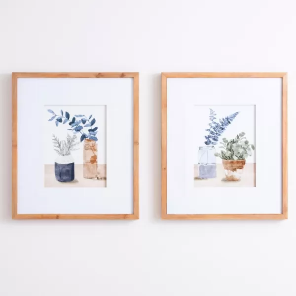 Framed Art-Kirkland's Home Blue Botanical Vase Framed Art Prints, Set Of 2 White/Blue/Brown