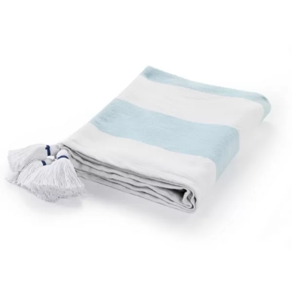 Blankets & Throws-Kirkland's Home Blue Cabana Stripe Tassel Throw Blue/White