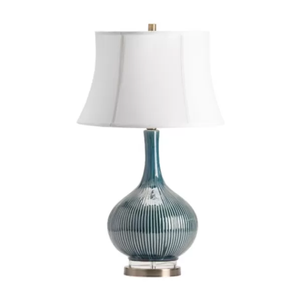 Table Lamps-Kirkland's Home Blue Ceramic Stripe Base Table Lamp White