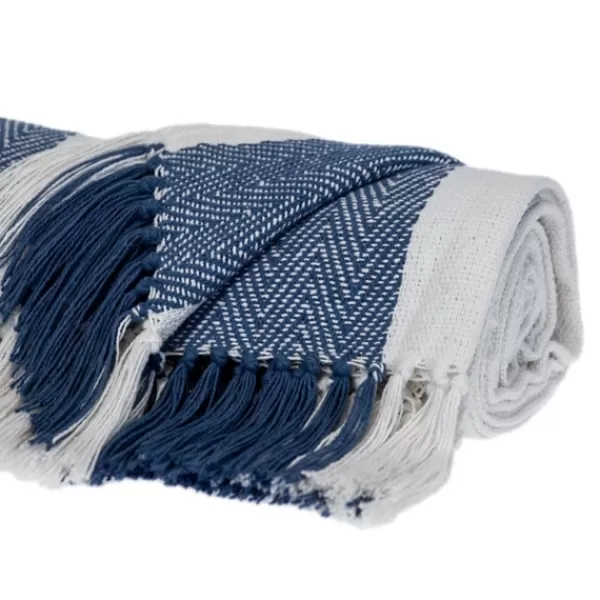 Blankets & Throws-Kirkland's Home Blue Chalet Striped Fringe Throw Blue/White