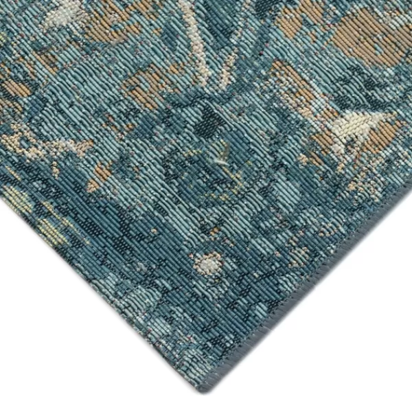 Outdoor Rugs-Kirkland's Home Blue Circle Medallion Outdoor Area Rug, 7X9 Blue/Tan
