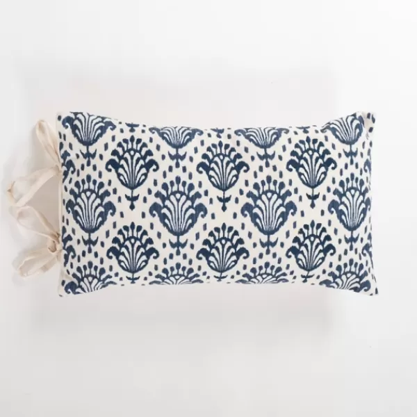 Pillows-Kirkland's Home Blue Damask Print Side Tied Lumbar Pillow Blue/Ivory
