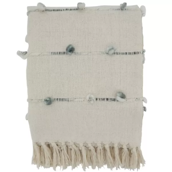 Blankets & Throws-Kirkland's Home Blue Dotted Fringe Throw Blanket Ivory