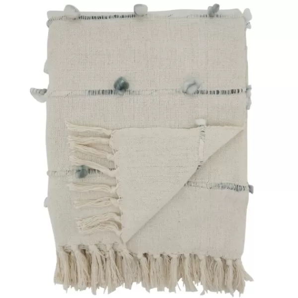 Blankets & Throws-Kirkland's Home Blue Dotted Fringe Throw Blanket Ivory