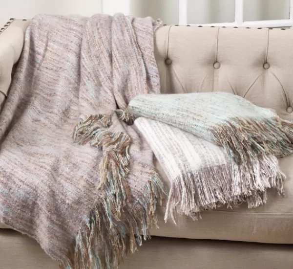 Blankets & Throws-Kirkland's Home Blue Faux Mohair Fringe Throw Blue/Brown