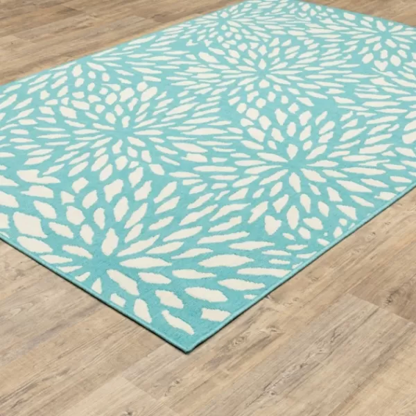 Outdoor Rugs-Kirkland's Home Blue Floral Burst Outdoor Area Rug, 5X7 Blue/White