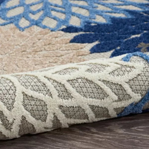 Outdoor Rugs-Kirkland's Home Blue Floral Burst Round Outdoor Area Rug, 7X7 Tan/Blue/White