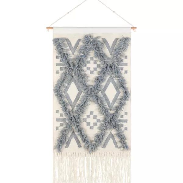 Wall Plaques-Kirkland's Home Blue Fringe Macrame Tassel Wall Hanging Blue/Ivory