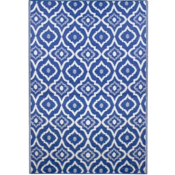 Outdoor Rugs-Kirkland's Home Blue Geometric Floral Outdoor Area Rug, 4X6 Blue/White