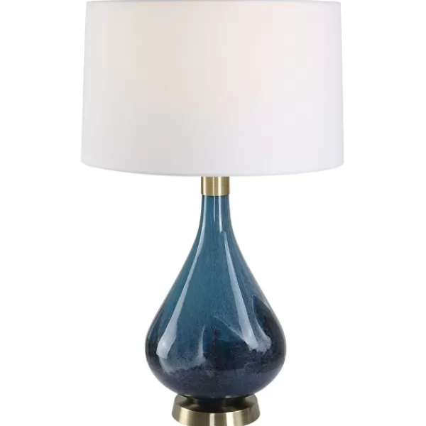 Table Lamps-Kirkland's Home Blue Glass Teardrop Table Lamp White
