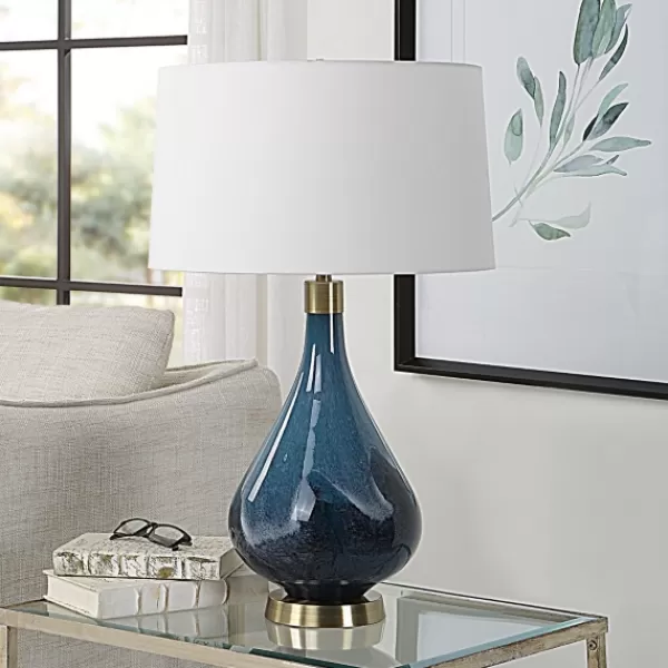 Table Lamps-Kirkland's Home Blue Glass Teardrop Table Lamp White