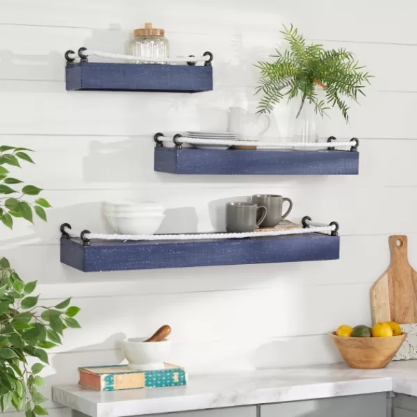 Shelves-Kirkland's Home Blue Nautical 3-Pc. Wood Shelves