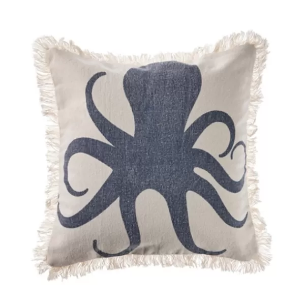Pillows-Kirkland's Home Blue Octopus Accent Pillow With Fringe Blue/Tan