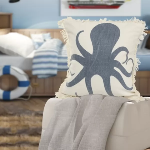 Pillows-Kirkland's Home Blue Octopus Accent Pillow With Fringe Blue/Tan