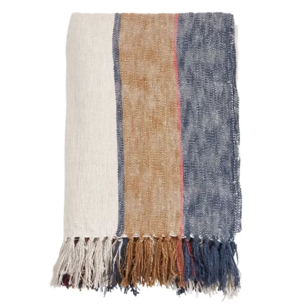 Blankets & Throws-Kirkland's Home Blue Orange White Stripe Throw Blanket Blue/White/Orange