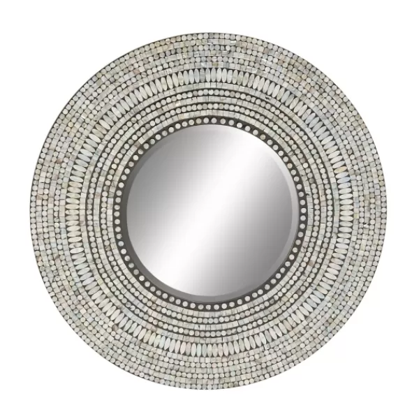 Decorative Mirrors-Kirkland's Home Blue Pear Mussel Shell Frame Coastal Wall Mirror