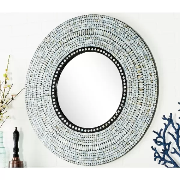 Decorative Mirrors-Kirkland's Home Blue Pear Mussel Shell Frame Coastal Wall Mirror
