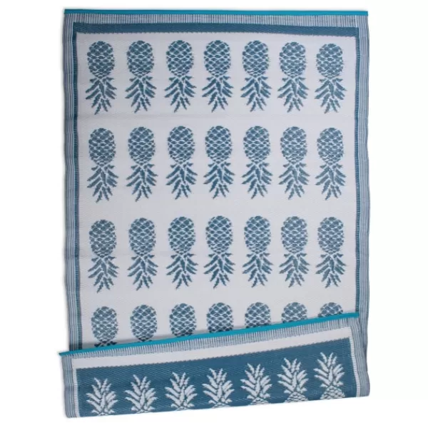 Outdoor Rugs-Kirkland's Home Blue Pineapple Indoor/Outdoor Area Rug, 4X6 Blue/White
