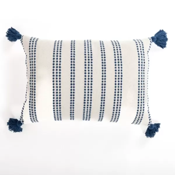 Pillows-Kirkland's Home Blue Stitching Stripes Lumbar Pillow White/Blue